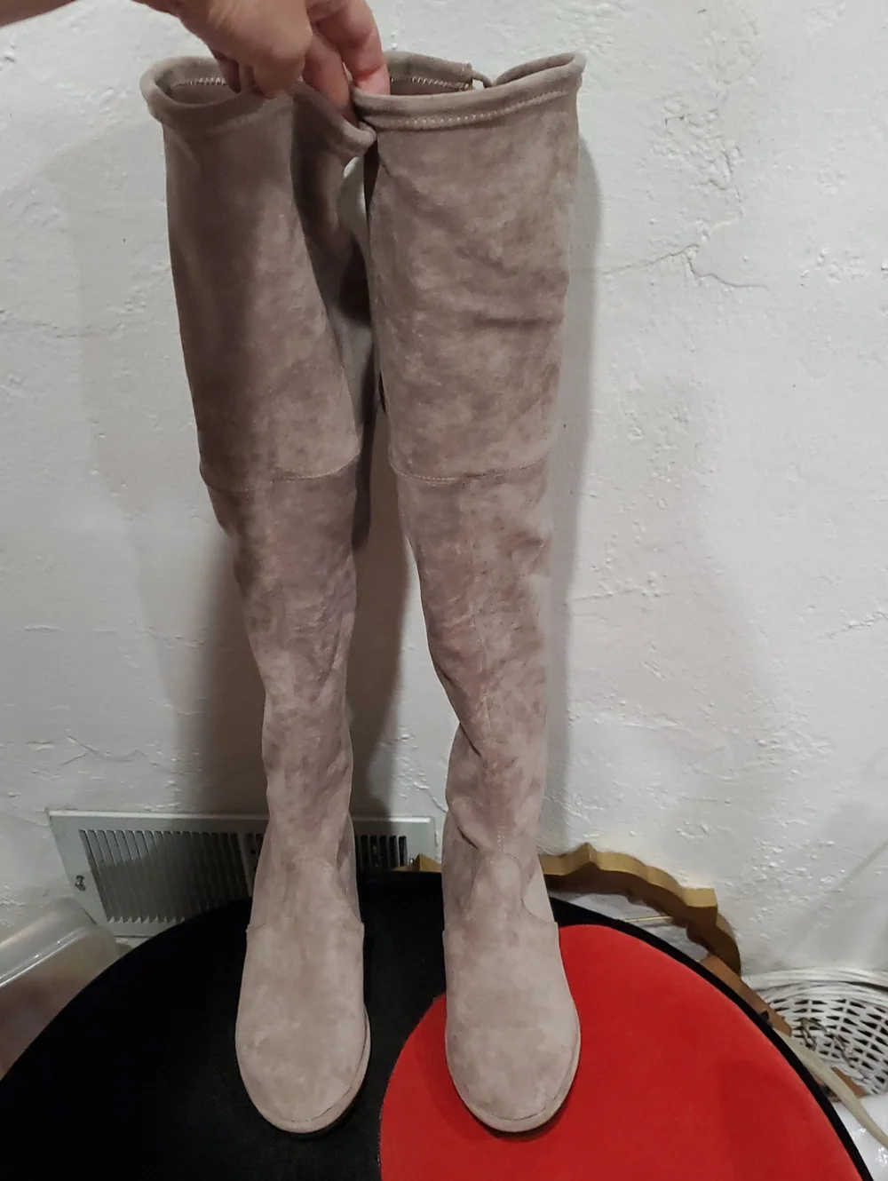 Stuart Weitzman Lowland Suede Over-The-Knee Boots - Taupe/Beige Size 39